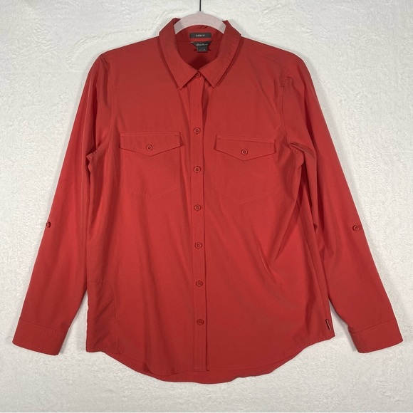 Eddie Bauer  Light Red Shirt Button-Up Long Sleeve Blouse Classic Fit Size Small - Picture 1 of 11
